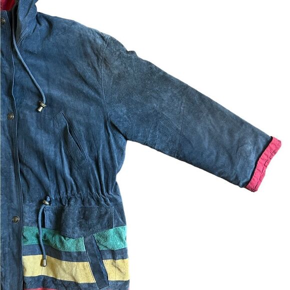 Vintage 90s Outerwear G-III Large Leather Blue Striped Bomber Jacket Coat - Picture 5 of 10